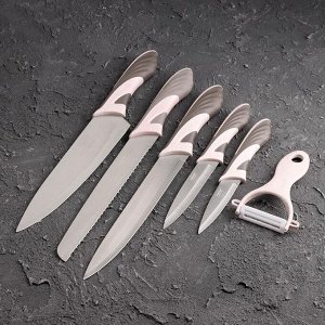 Набор кухонных ножей «Мезури», 6 предметов, цвет бежевый 5486748