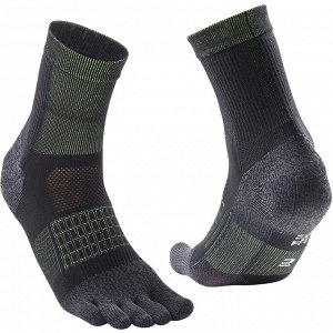 Носки высокие с пальцами тонкие для бега черно-зеленые kiprun kiprun