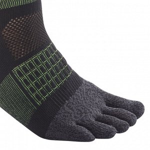 Носки высокие с пальцами тонкие для бега черно-зеленые kiprun kiprun