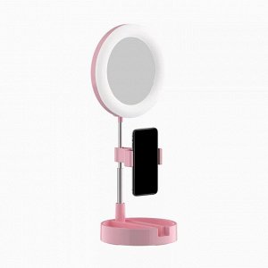 Кольцевая лампа G3 настольная с зеркалом и держателем для телефона, 16 см (pink) ..