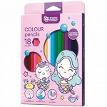 Карандаши 18цв &quot;CUTE MERMAIDS&quot; шестигранные с наклейкой КЦ18-МР SchoolФормат {Китай}