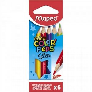 Карандаши 6цв мини COLOR'PEPS 832501 из американской липы, трехгранные, ударопрочный грифель Maped {Китай}