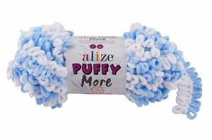 Пряжа Alize Puffy MORE 150 гр №6266 Белый/Голубой