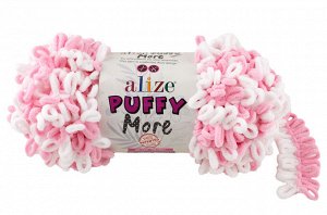 Пряжа Alize Puffy MORE 150 гр №6267 Белый/Розовый