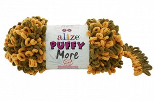 Пряжа Alize Puffy MORE 150 гр №6277 Желтый/Хакки