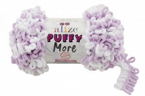 Пряжа Alize Puffy MORE 150 гр №6291 Белый/Св.сиреневый