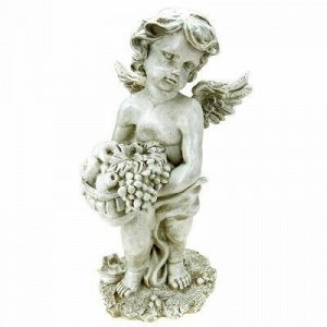 Скульптура-фигура для сада из полистоуна "Ангел с вазой фрук