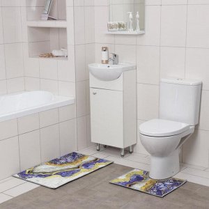Набор ковриков для ванны и туалета Доляна «Агат», 2 шт: 50x80, 50x40 см, цвет сине-жёлтый