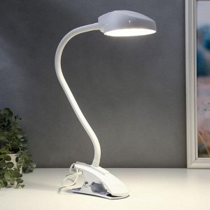 Лампа настольная на прищепке Веста ПШ 7Вт LED, гибкая стойка, белый, h=45 см