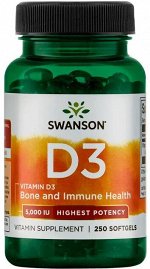 Swanson Высокоактивный Витамин Д 5000Iu (125 mcg) 250 желатиновых капсул
