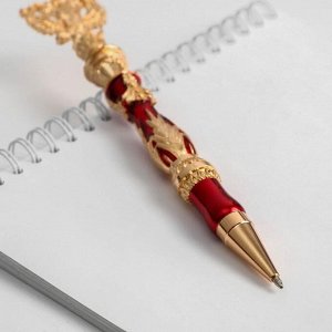 Ручка сувенирная шариковая с гербом в футляре, металл , цвет красный, пишущий узел 0,1мм, синяя паста