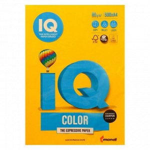 Бумага цветная А4 500 л, IQ COLOR, 80 г/м2, желтый, SY40