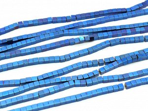 Бусины из гематита кубик 4мм цв.синий матовый, 40см, 98 бусин