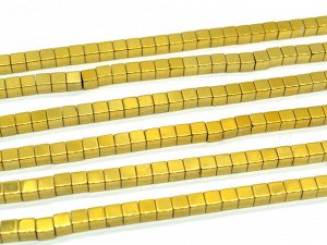 Бусины из гематита кубик 6мм цв.золото, 39,5см, 64 бусины