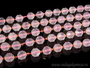 Бусины для рукоделия из розового кварца шарик с гранями 9мм, 19см, сет 15 бусин