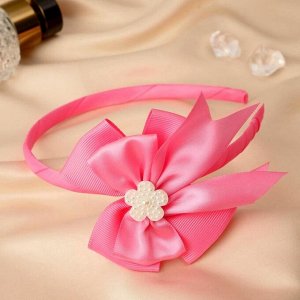 Ободок для волос "Линда" двойной бант цветочек, 0,5 см, розовый