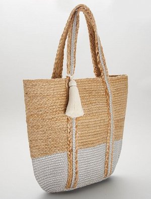 Вместительная сумка с имитацией плетеной соломы