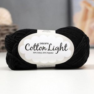 Пряжа "Cotton light" 50% хлопок, 50% полиэстер 105м/50гр (20 чёрный)