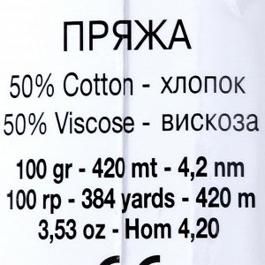 Пряжа "Papillon 100" 50% хлопок, 50% вискоза 420м/100гр (906 алый)