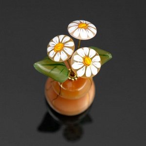 Сувенир Цветок в горшке "Ромашка" ,3 цветка, селенит, малая