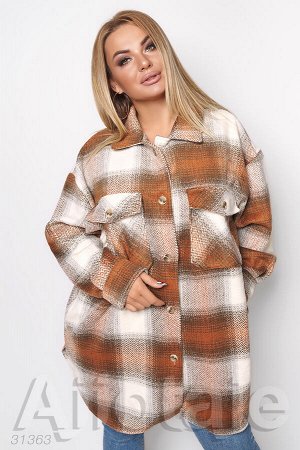 Пальто рубашка oversize в оранжевую клетку