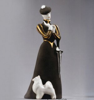 Скульптура 213 мм Дама с собачкой (черная)
