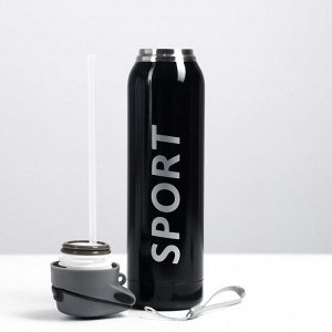 Термос для чая, кофе, 500 мл "Спорт", 5.5 х 23 см, с трубочкой, черный