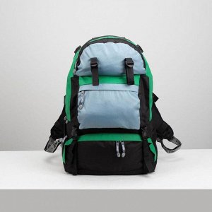 Рюкзак туристический, 50 л, отдел на молнии, 3 наружных кармана, цвет чёрный/зелёный/серый