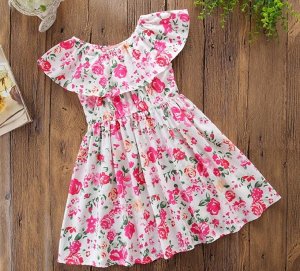 Детское платье с оборками, принт "цветы", цвет розовый