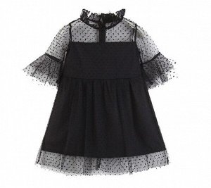 Детское платье сетчатое, принт "горох", цвет черный