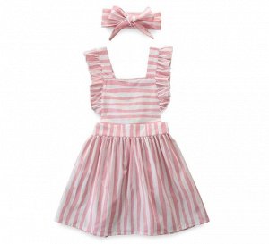 Платье для девочки, принт "полосы", цвет розовый/белый
