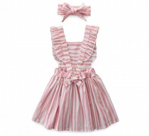 Платье для девочки, принт "полосы", цвет розовый/белый