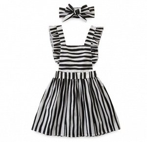 Платье для девочки, принт "полосы", цвет черный/белый
