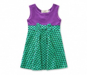 Платье принцессы для девочки, декор "бант", принт "чешуя", цвет зеленый/фиолетовый