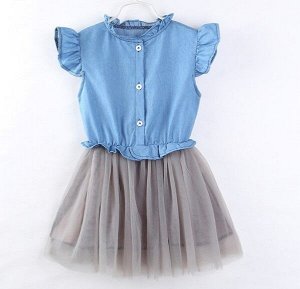 Платье для девочки, сетчатый низ, цвет голубой/серый