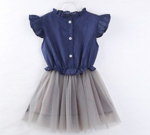 Платье для девочки, сетчатый низ, цвет темно-синий/серый