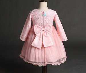 Платье для девочки кружевное с длинным рукавом, декор большой бант сзади, цвет розовый