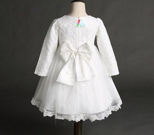 Платье для девочки кружевное с длинным рукавом, декор большой бант сзади, цвет белый