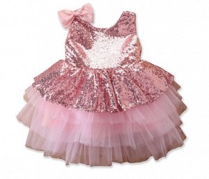Платье для девочки, декор пайетки/бант, цвет розовый