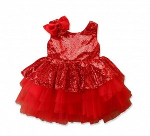 Платье для девочки, декор пайетки/бант, цвет красный