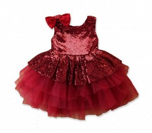 Платье для девочки, декор пайетки/бант, цвет бордо