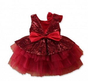 Платье для девочки, декор пайетки/бант, цвет бордо