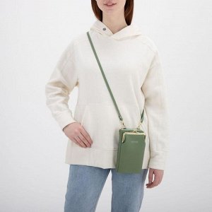 Сумка женская, отдел на молнии, наружный карман, длинный ремень, цвет зелёный