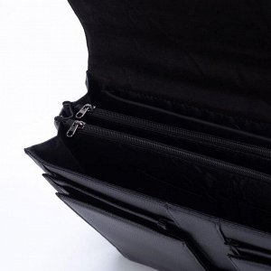 Портфель мужской, 5 отделов на клапане, 6 наружных карманов, длинный ремень, цвет чёрный