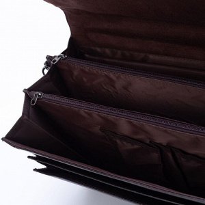 Портфель мужской, 5 отделов на клапане, 3 наружных карманов, цвет коричневый
