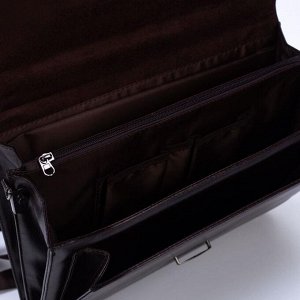 Портфель мужской, 3 отдела на клапане, 2 наружных кармана, длинный ремень, цвет коричневый