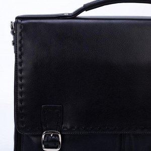 Портфель мужской, отдел на клапане, 4 наружных кармана, длинный ремень, с расширением, цвет чёрный