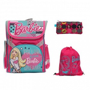 Ранец Стандарт Barbie 35*26,5*13 дев напол: мешок, пенал подарок Barbie, розовый