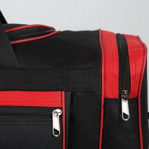 Сумка спортивная, 3 отдела на молниях, наружный карман, длинный ремень, цвет чёрный/красный