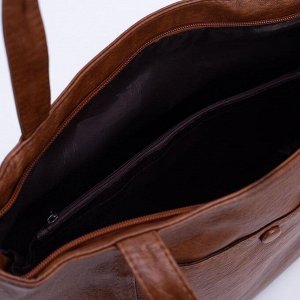 Сумка женская, отдел на молнии, 2 наружных кармана, кошелёк, длинный ремень, цвет коричневый